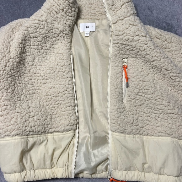 NWOT Cozy Cream Sherpa Jacket with Orange Accents - Picture 6 of 7